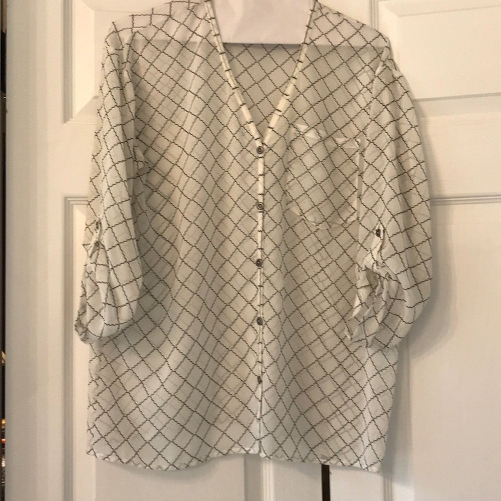 Sheer Blouse in cream with black design